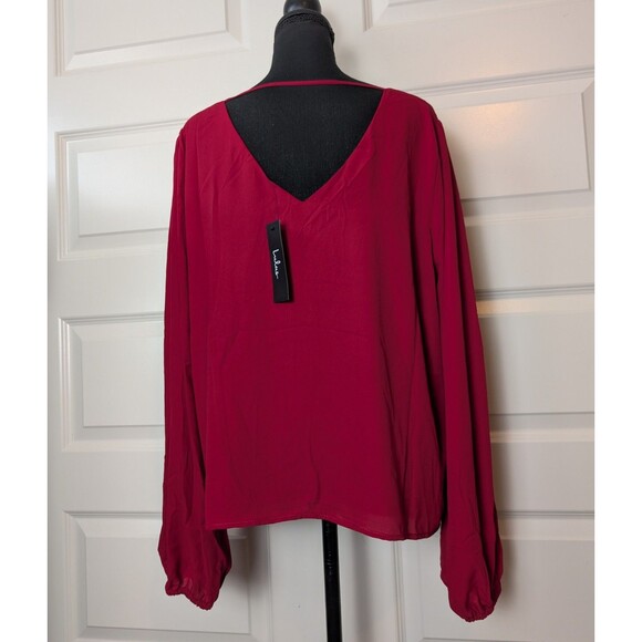 NWT Lulus Size XL Blouse Stylish and Sincere Berry Red Long Sleeve V-Neck Top - Picture 5 of 12